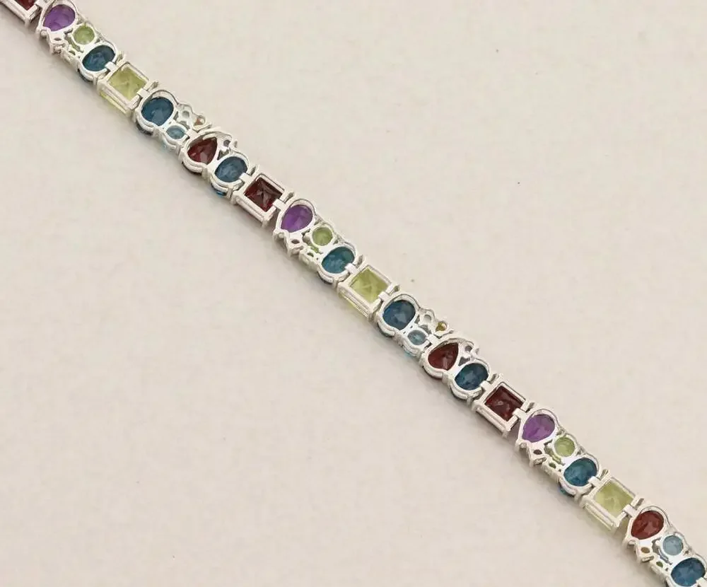 Sterling Silver Natural Multi Gemstone Tennis Bracelet 7 1/8
